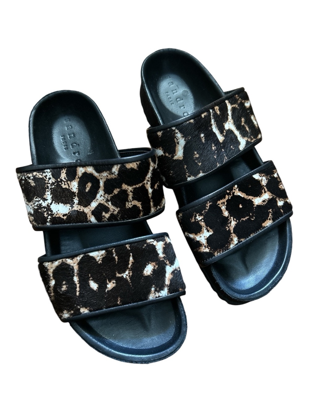 Sandro Paris Andy Leopard Calf Hair Slide Sandals Size EU 36 US 6